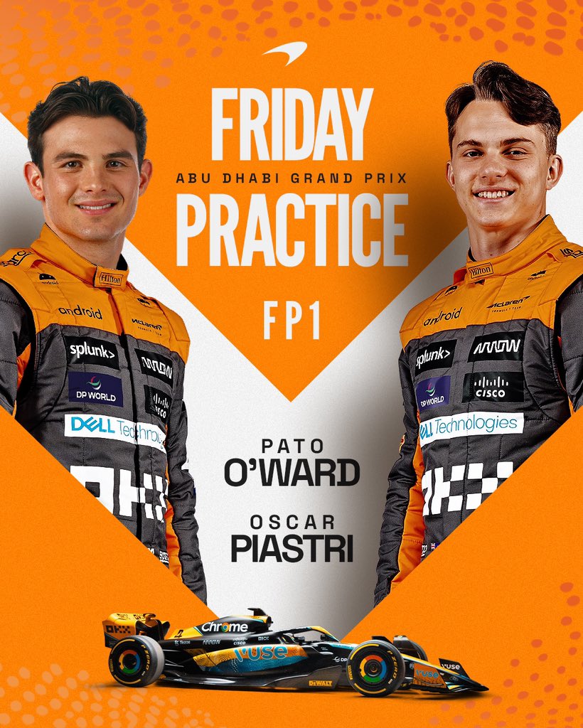 McLarenF1's tweet photo. You’re up, @patriciooward! FP1 with @oscarpiastri in Abu Dhabi. Let’s go! 🙌 

#AbuDhabiGP 🇦🇪 https://t.co/AFVg4a1BVD