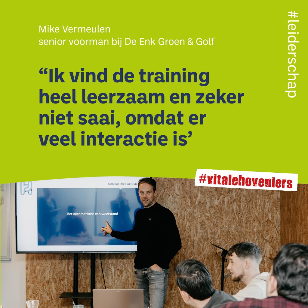 GroenOndernemen's tweet image. Leren leidinggeven: praktisch &amp;amp; interactief

Jouw medewerkers hun leiderschapskwaliteiten (verder) laten ontwikkelen? Geef ze die kans en laat ze kosteloos meedoen aan een uitgebreid trainingstraject! 

Info &amp;amp; aanmelden:
vitalehoveniers.nl/leiderschapspr…‌

#VitaleHoveniers #VHG