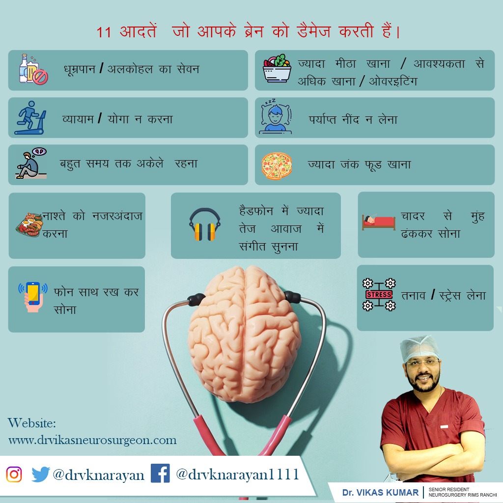thebrainyogi's tweet photo. इन तरीकों से होता है दिमाग तेज और मजबूत👇
भूलने की आदत वाले लोग एक बार जरूर देखें 👇
आज कल बेहद कम उम्र में लोगों की यादास्त कमजोर होने लगी है,इसके पीछे कई वजह हो सकते हैंI
परंतु एक महत्वपूर्ण बात यह है कि जिस तरह हम अपने शरीर के लिए एक्सरसाइज /जिम करते हैं I
क्या हम अपने ब्रेन को मजबूत करने के लिए कुछ करते हैं ?

इस पोस्ट में कुछ टिप्स बताता हूं जिससे आपका ब्रेन हमेशा एक्टिव और मजबूत रहेगा और साथ ही वैसे ही आदतों को देखेंगे जो हमारे ब्रायन को डैमेज करता है I

इन तरीकों से होता है दिमाग तेज और मजबूत 

1.गणित में बढ़ाएं रुचि
गणित विषय में रुचि रखने वाले बच्चों का दिमाग तेज होता है। ऐसे में रोजाना उसकी प्रैक्टिस उनके दिमाग को तेज करने में मदद करता है। इसलिए जिन लोगों की गणित में रुचि होती है, उन्हें और लोगों की तुलना में तेज माना जाता है। यही नहीं कई ऐसे गेम भी हैं, जिनकी मदद से आप बच्चों में गणित के प्रति रुचि पैदा कर सकते हैं।

2.कला से जुड़ें
 बेहद जरूरी है कि कला के प्रति रूझान रखें। इससे दिमाग विकसित होगा और नई चीजों को सीखने में मदद करेगा। जो लोग कला में रुचि रखते हैं वह चीजों को अलग-अलग तरीके से सोचते हैं। आप चाहे तो संगीत, डांस पेटिंग या फिर किसी भी तरह के कला में थोड़ा समय दें। इस तरह आप अपने दिमाग को फ्रेश रख सकेंगे।

3.क्रॉसवर्ड पज़ल सुलझाना (Crossword or Puzzle )
हम सबने बचपन में पहेलियां तो ज़रूर सुलझाई होंगी। ये पहेलियां आपकी बुद्धि को तेज़ बनाती हैं। क्रॉसवर्ड पज़ल्स एक लोकप्रिय गतिविधि है, जो दिमाग से कसरत  कराती है। कुछ शोधों से पता चलता है कि क्रॉसवर्ड पहेली प्रीक्लिनिकल डिमेंशिया से पीड़ित व्यक्ति की याददाश्त की दशा खराब होने से रोक सकती है।

4.विज़ुअलाइज़ेशन (Visualization)

विज़ुअलाइज़ेशन में दिमाग मिली हुई जानकारी के आधार पर कल्पना करता है।आप अपने दैनिक जीवन में विज़ुअलाइज़ेशन की आसानी से प्रैक्टिस कर सकती हैं। 

उदाहरण के लिए, खाना पकाने से पहले, कल्पना कर सकती हैं कि आप क्या पकाने जा रही हैं और डिश तैयार करने के लिए किन सामग्रियों की आवश्यकता है, वह बनने के बाद कैसा दिखना चाहिए और उसका स्वाद कैसा होगा। 
 
आप रात को सोते समय सुबह से अपने हर रूटिंग को विजुलाइज करें की सुबह से शाम तक आपने क्या किया है यह आपकी मेमोरी को भी बढ़ाएगी 

5. सही  खानपान ,योग ,मेडिटेशन और नियमित रूप से एक्सरसाइज 

ऐसी जानकारी के लिए फॉलो करें @drvikas1111 और इस ट्वीट को जनहित में रिपोस्ट  करें I
#HealthTips #brain