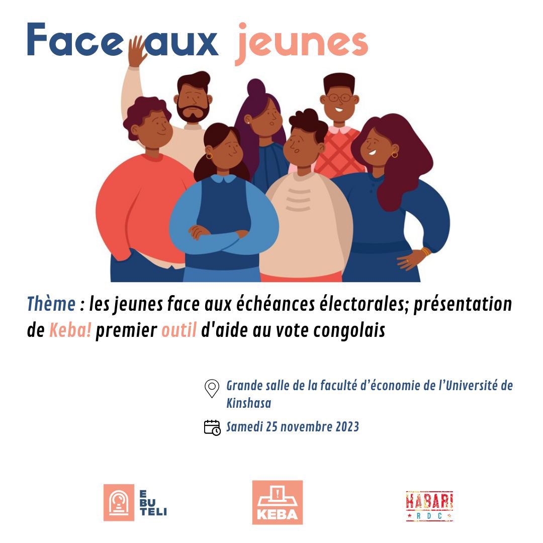 🗓️Début de notre série de vulgarisation 

Et pour commencer, direction l’Université de Kinshasa 

🇨🇩Comment l’outil <a href="/KebaRDC/">Keba!</a> entre dans le débat public en cette période électorale 

⏳On en parle ce samedi à partir de 9h 

Tu viens ? 

#VoteÉclairé #Élections2023 #CivicTech