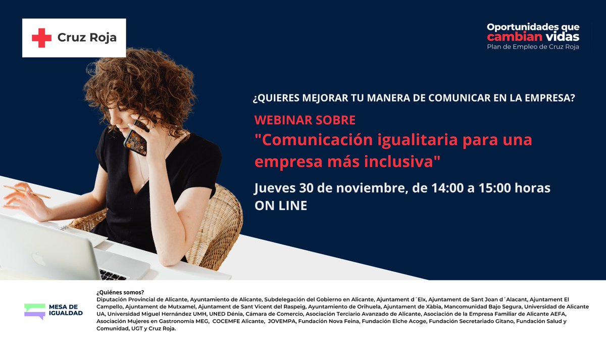 mesadeigualdad's tweet photo. Si quieres comunicarte de manera igualitaria dentro y fuera de la empresa, llegando a todos los públicos, apúntate a esta webinar sobre lenguaje inclusivo.
https://t.co/dujesEOlEJ
@facpyme @FEMPAlicante @Jovempa @CruzRoja_Empleo @MarmolAlicante @AEFALICANTE @Terciario_A https://t.co/lVMjYGTpk6