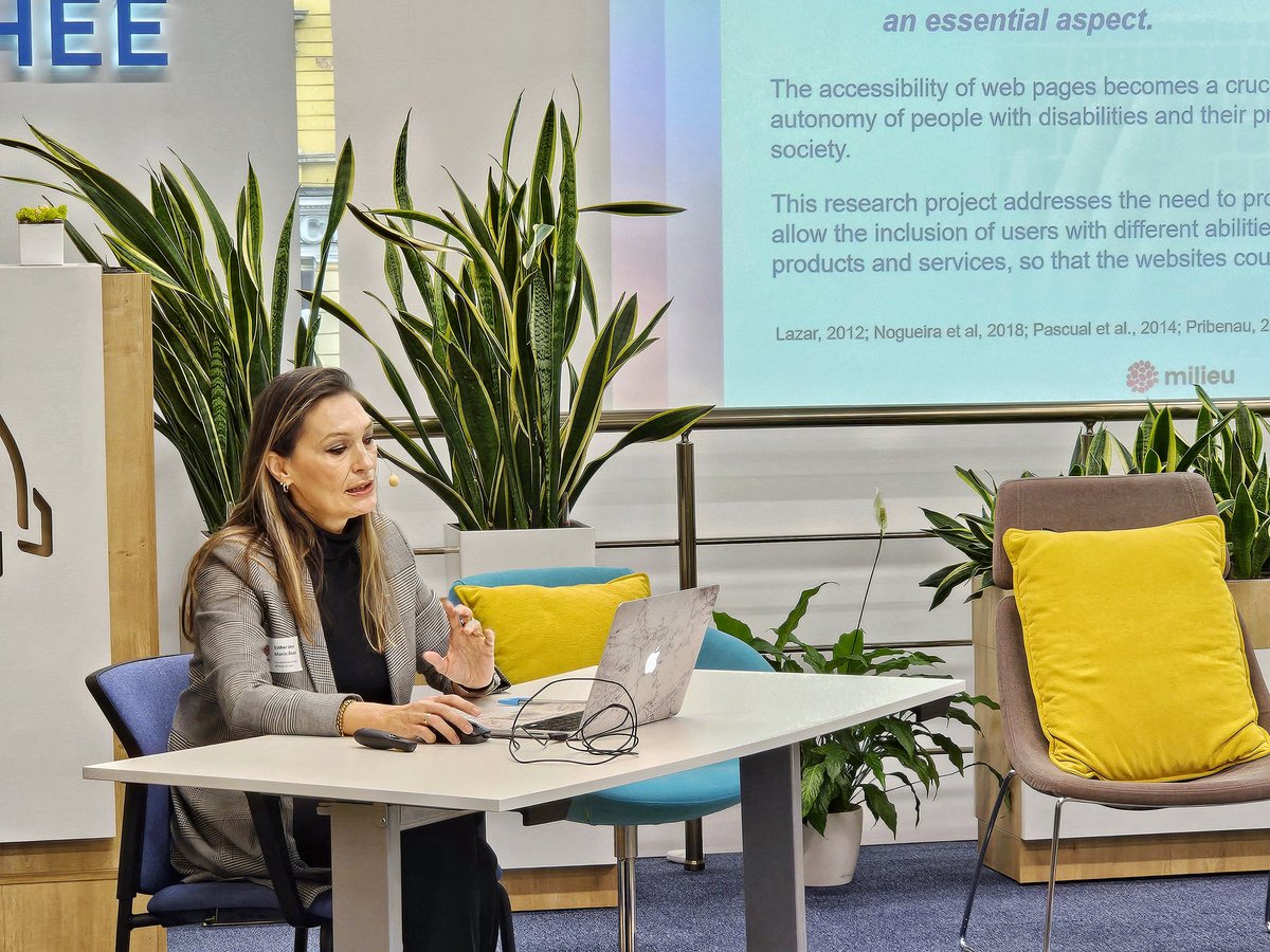 H2020Milieu's tweet photo. Panel 1 starts with Esther Leyre Marín Álvarez (Complutense University of Madrid, Spain) – User Experience of People with
Visual Disabilities: Accessibility and Neuroscience https://t.co/1aY9aOXtUP