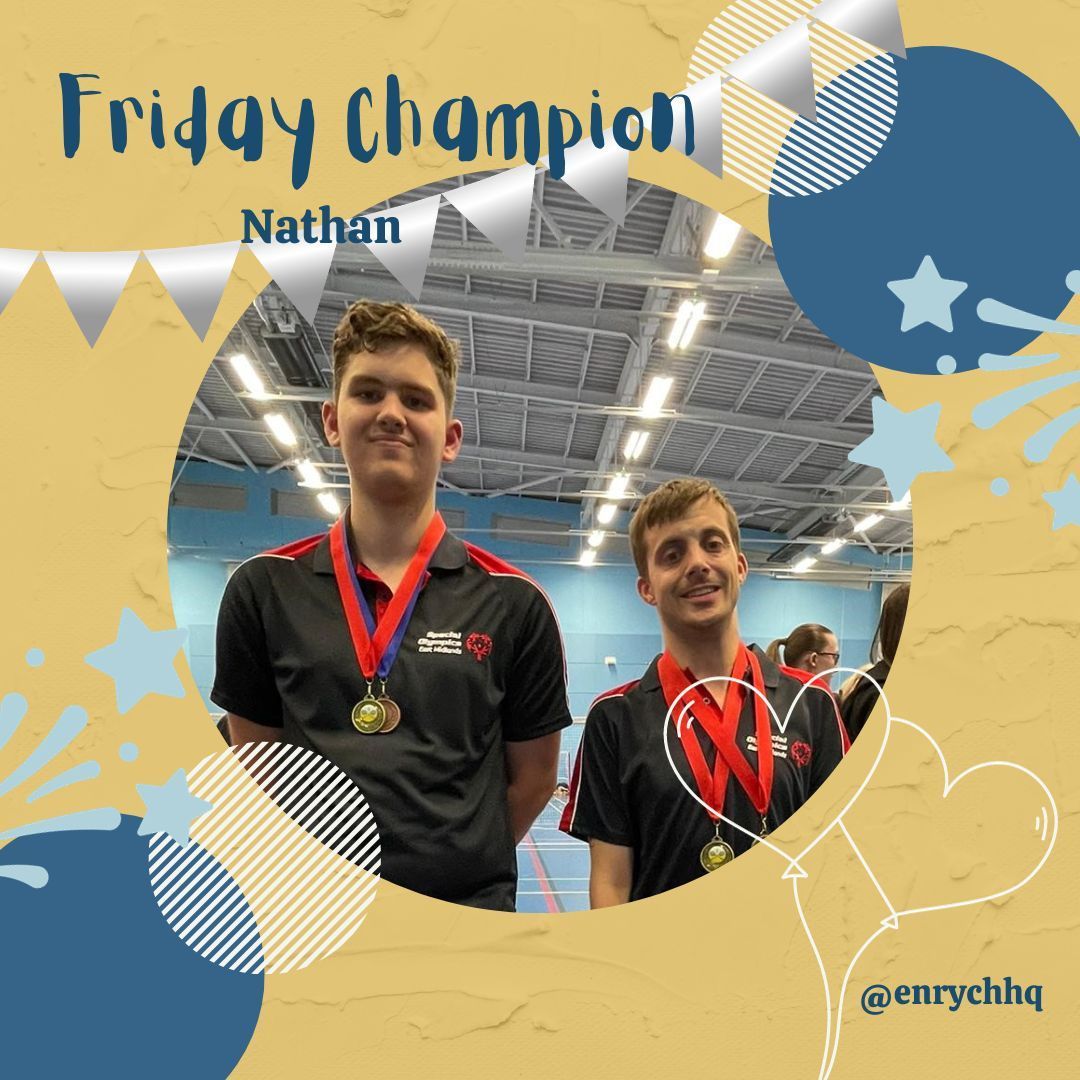 EnrychHQ's tweet photo. Well done Nathan (pictured left), this week's Friday Champion!🏅✨ He recently won a GOLD medal in a badminton tournament, as well as taking a visit down to the local fire station. Nathan is always so cheeky and a pleasure to spend time with!😁 Well done Nathan you're amazing!👍 https://t.co/VDEj3E1mR7