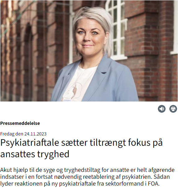 - Det er som hønen og ægget. Vi har brug for mere personale med de rette kompetencer, hvis vi skal øge trygheden. Men vi kan kun tiltrække mere personale, hvis det er sikkert at gå på arbejde, siger @Tanifoa74, som glæder sig over tryghedspakke i psykiatriaftalen #dkpol #sundpol