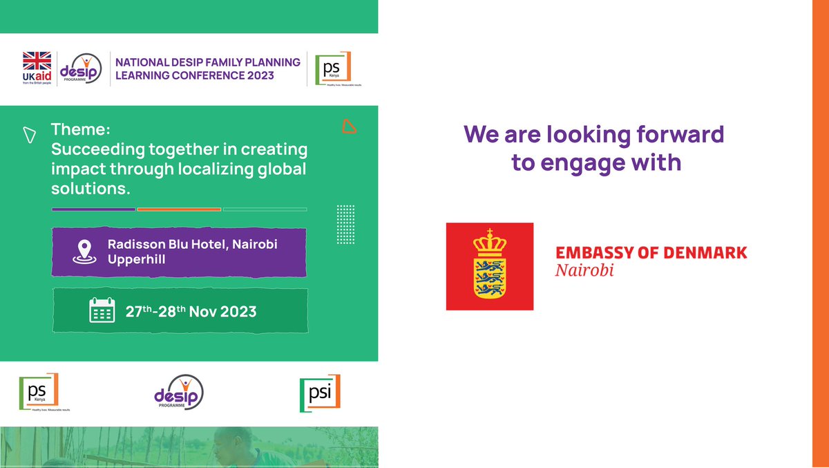We are looking forward to engage with The Embassy of Denmark Nairobi at the National #DESIP Family Planning Learning Conference to be held on the 27th and 28th of November. 

#DESIP2023 #DESIPConference2023