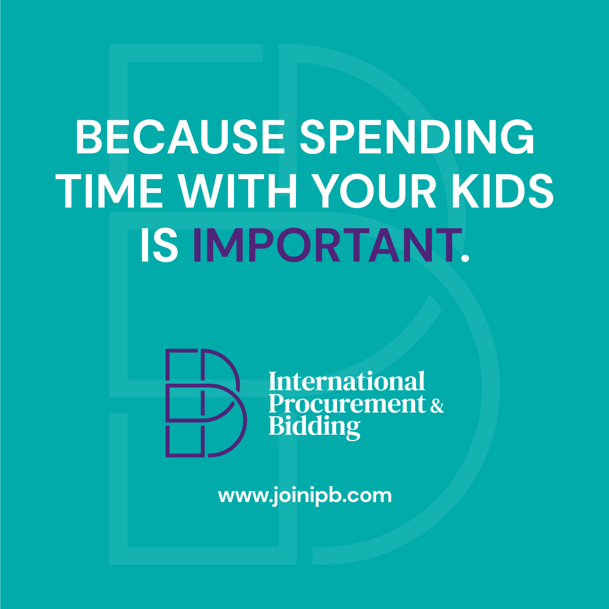 When you become an IPB professional, you will have access to as much annual leave as you need, meaning you can spend time focussing on your family commitments. 

Join IPB: joinipb.com

#bidwriter #freelancer #procurement #WorkLifeBalance #bidmanagement #ipb #writers