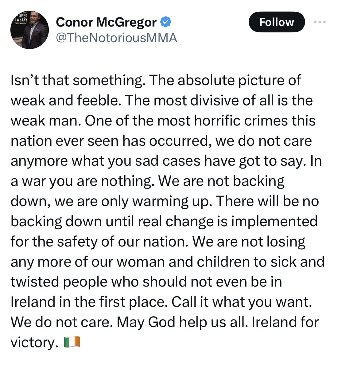 “We are not losing any more of our women and children to sick and twisted people…” @TheNotoriousMMA ohhhh the irony 🤢 We don’t need your protection, thanks hun.