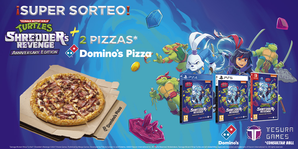 TesuraGames's tweet photo. 🐢 ¡SORTEAMOS una Edición Física de #TMNT Shredder's Revenge Anniversary Edition para #PS4, #PS5 o #Switch y dos pizzas de Domino's Pizza! 🐢

Participa: 
🍕 Síguenos
🍕 Sigue a @DominosGaming
🍕 Menciona a un amigo/a  

*1 ganador. Hasta el 1/12 a las 23:59* https://t.co/VHoMvgkxIa