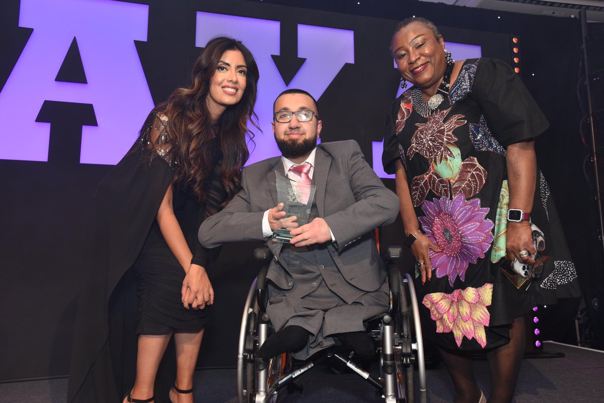 Mohammed Hamad won Overcoming Life Obstacles award, sponsored by @UniofBradford. Born with rare genetic disability, Fuhrmann syndrome which has left him in a wheelchair. Graduate in Accountancy & Finance from University of Bradford. Works for the NHS as a Purchase Ledger Officer.