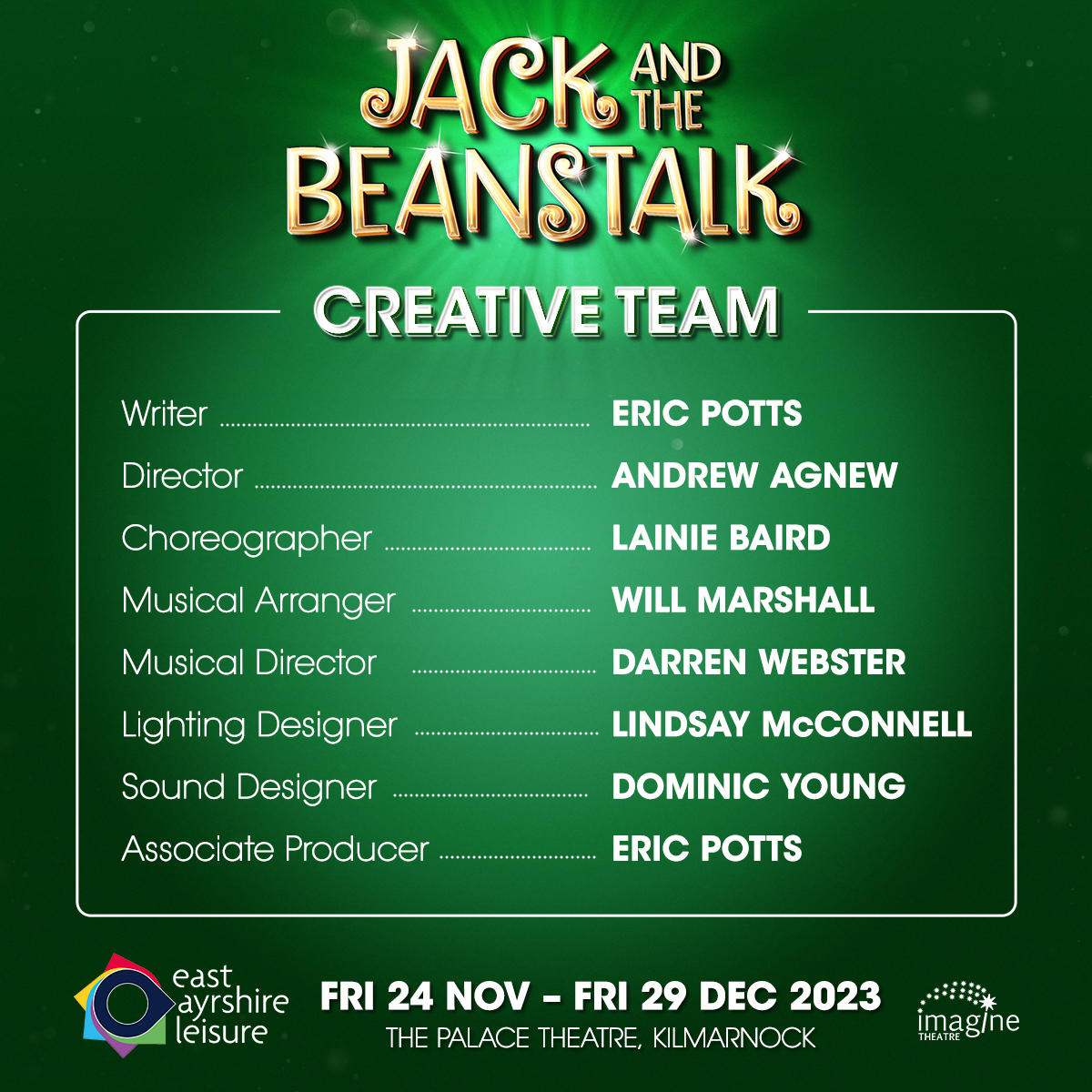 Meet the wonderful cast and creative team of The Palace Theatre in Kilmarnock's giant family pantomime Jack and the Beanstalk.