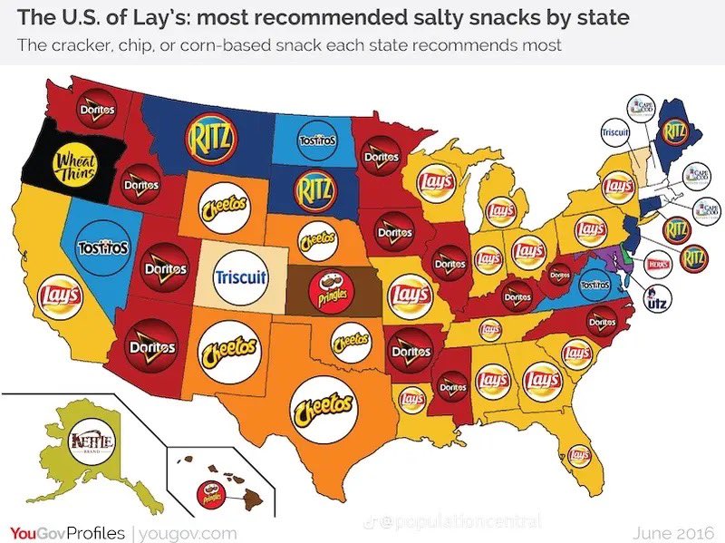 wallick_19's tweet photo. there appear to be a series of “Doritos Corridors” linked by America’s major River systems (Columbia, Colorado, Mississippi) although their shelf life would likely  prohibit them from shipping via steam freight. https://t.co/OfMtjXRIoA