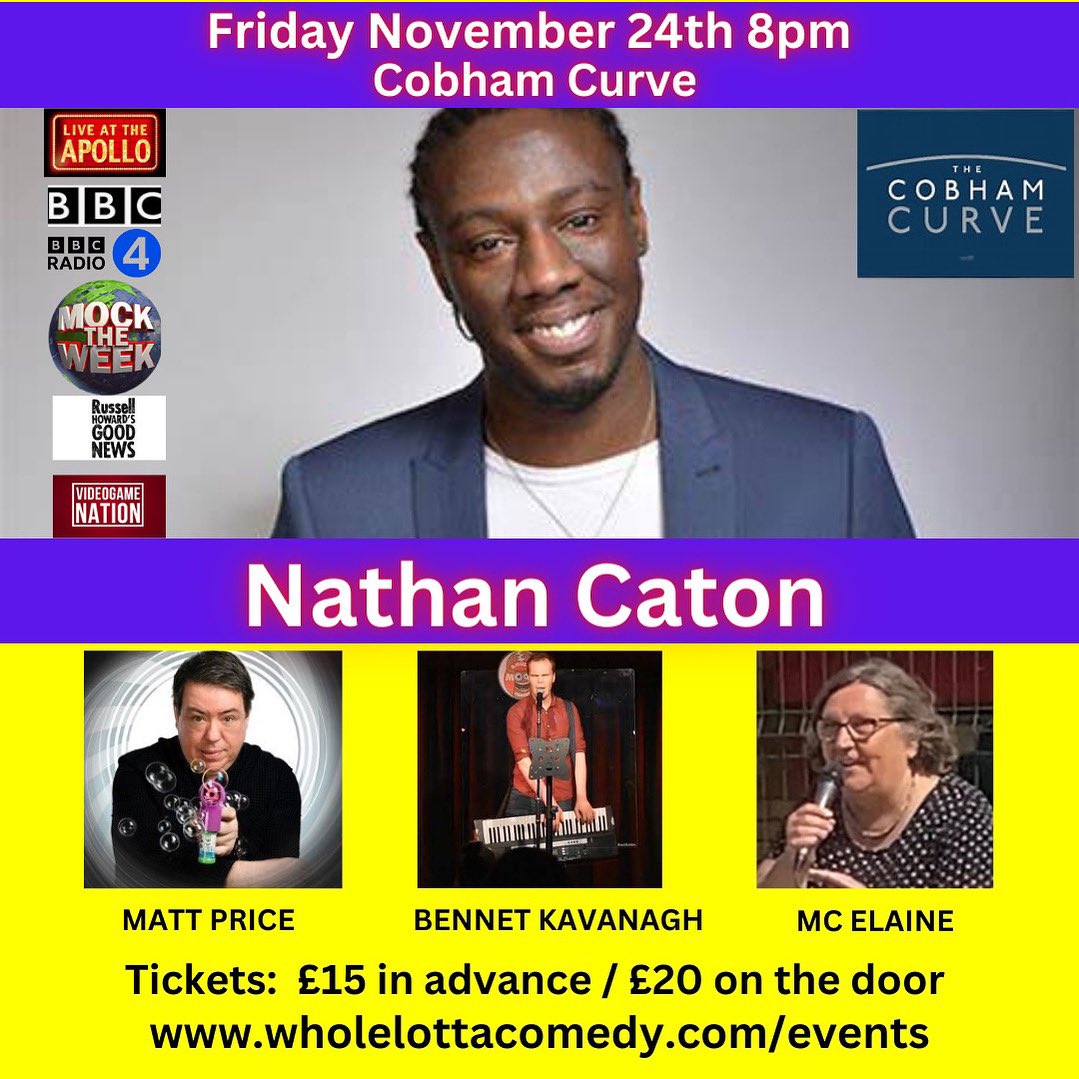 Tonight @cobhamcurve a night of fun and laughter with @NathanCaton @mattpricecomic tickets ticketsource.co.uk/wholelottacome…