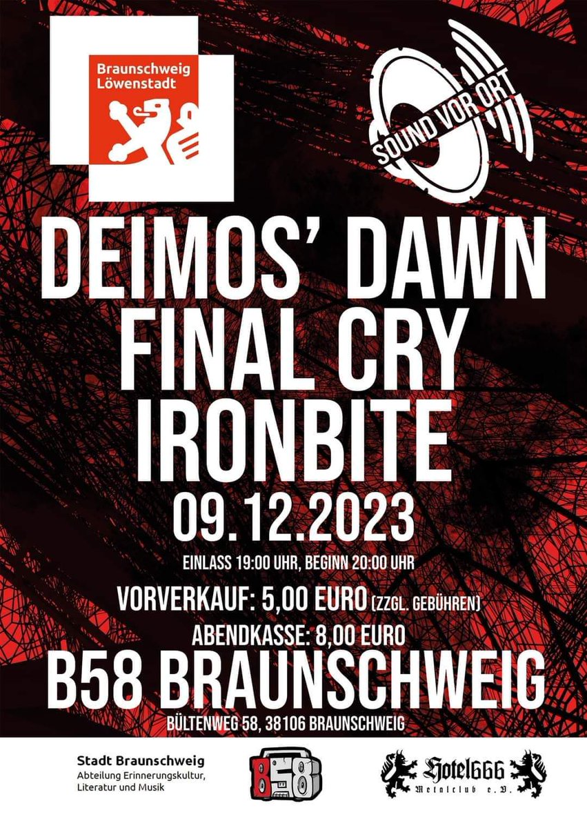 Ironbite_band's tweet photo. Hey Ho! We are live in braunschweig on dec 09th with #deimosdawn &amp; #finalcry !!!
#bethereorbesquare !!!

#live #thegreatescape #b58 #hotel666 @follower https://t.co/1gsYMv9ZNB