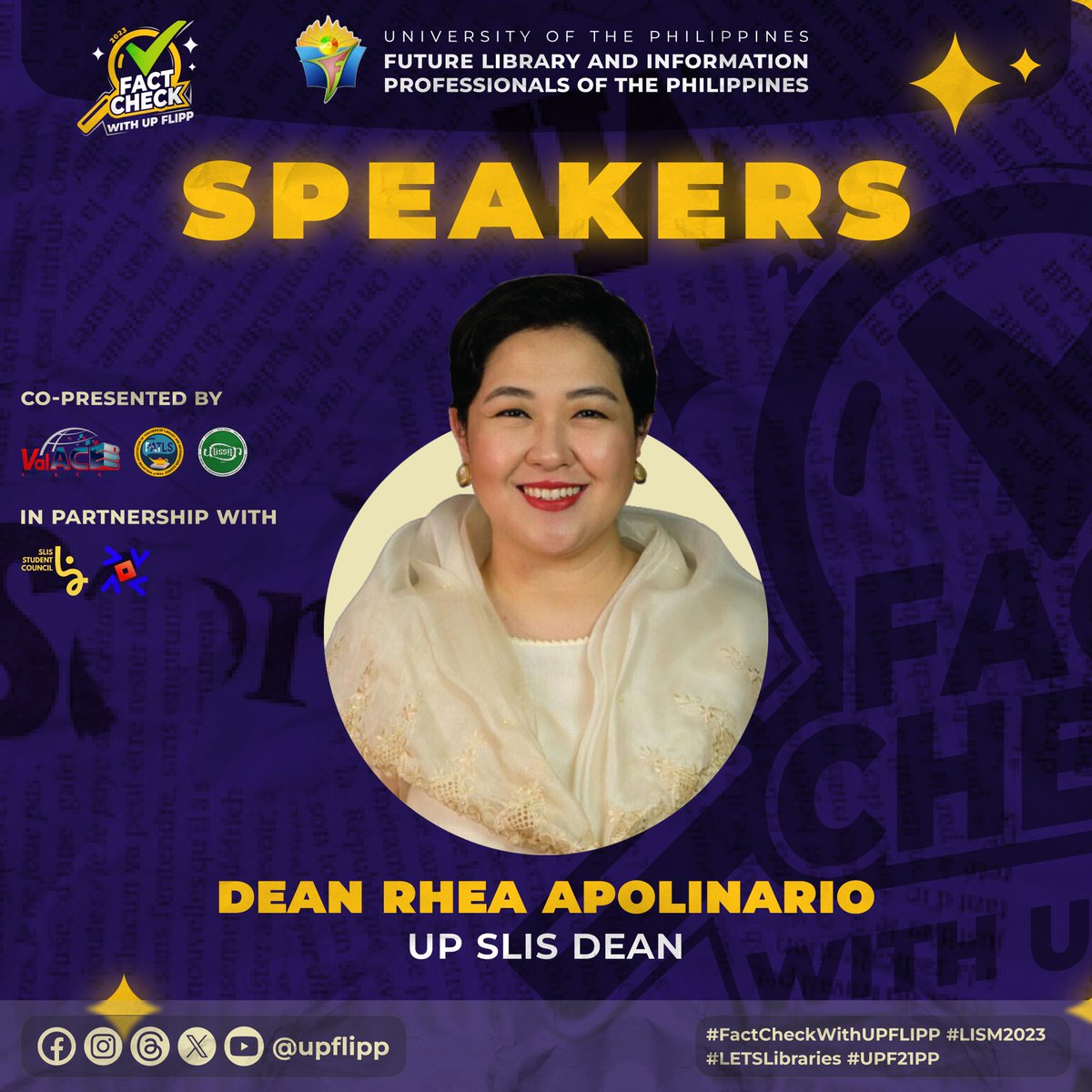 upflipp's tweet photo. Introducing our esteemed speakers for Fact Check with UP FLIPP: Dean Rhea Apolinario and Ma'am Rochelle Silverio. 📷
#FactCheckWithUPFLIPP
#LISM2023
#LETSLibraries
#UPFLIPP https://t.co/7Aldd6GuyF