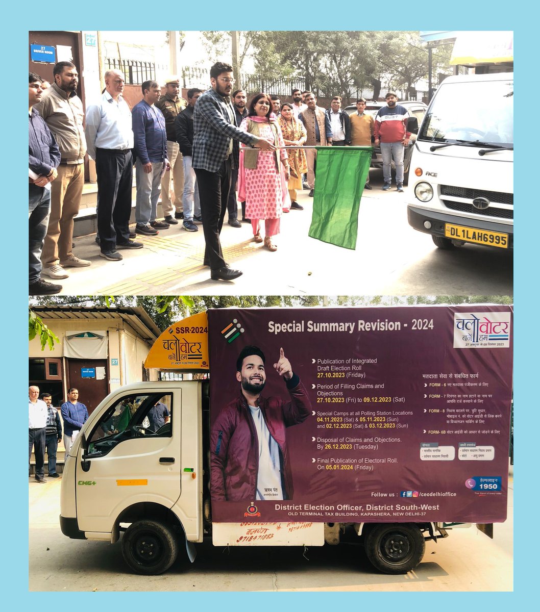 DMSouthWest1's tweet photo. Flagged off the Mobile LED Van, spreading the message of SSR-2024 by Sh. Lakshay Singhal, IAS, DEO/DM,SW 🗳️ Let's amplify the call for active participation in the electoral process. Together, we shape the future! #SSR2024 #ElectionDrive 🌟 @CeodelhiOffice @lsinghal17 https://t.co/nP4zhrUEjF
