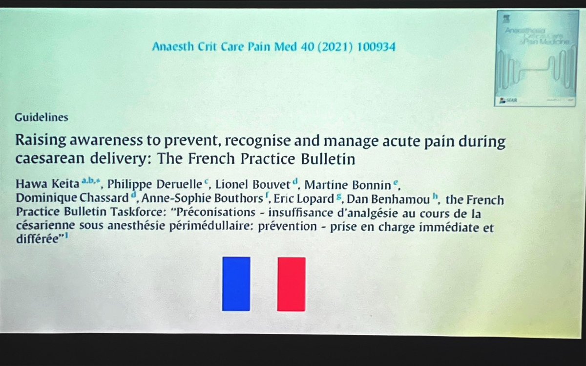 OBsleepmerchant's tweet photo. @RCoANews standards - perhaps too lax? Pain at cesarean section = top reason for litigation. 2 societies released guidelines recently to address the issue: The French Practice Bulletin & @OAAinfo #ISOA23 #OBAnes https://t.co/Hv5HthBoqN