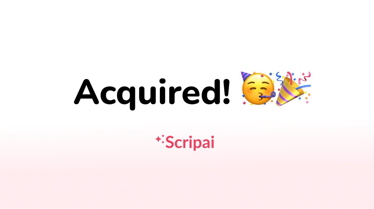 jaid_sagar's tweet image. We&apos;ve been Acquired! 🥳🎉

I have some HUGE news to share… ScripAI has been acquired!

This acquisition marks my 1st startup exit

As for what’s next for me

I&apos;m going to be spending more of my time on CAREERDEKHO, SaasBlog &amp;amp; building new projects

#acquired #buildinpublic