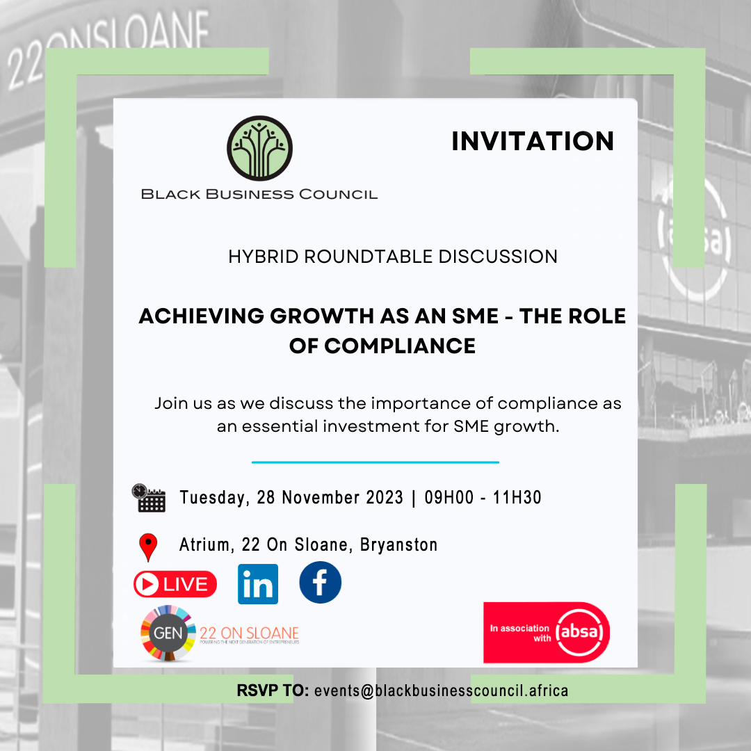 BlackBCouncil's tweet photo. Join us on the 28th of November as we discuss the importance of compliance as an essential investment for SME growth.

RSVP: https://t.co/3ePWOMNu2E https://t.co/nIt8ls1I3p