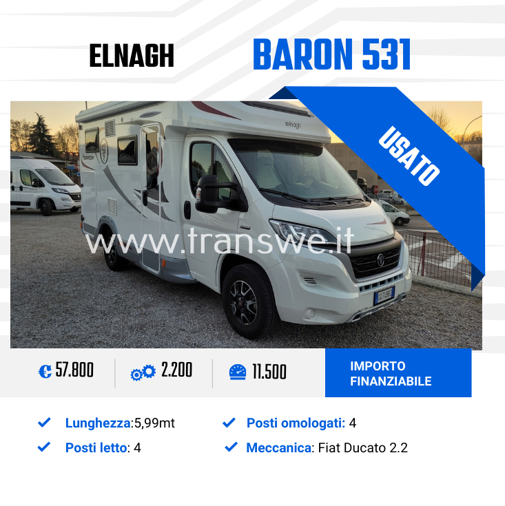Transwe's tweet photo. Elnagh Baron 531 - camper semintegrale usato garantito!!!

Disponibile in sede!!! https://t.co/y74IUXax4l