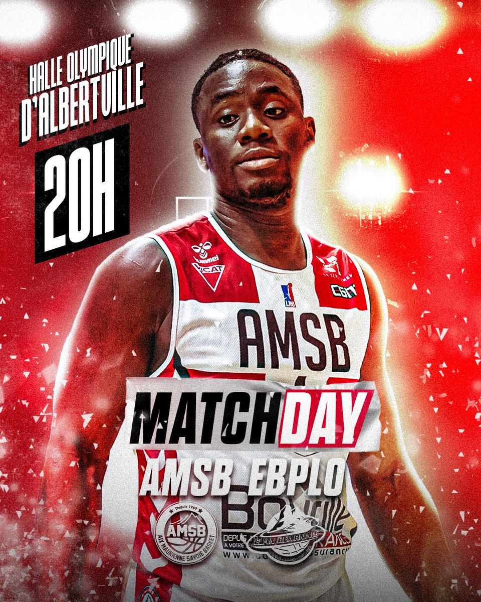 𝗝𝗼𝘂𝗿 𝗱𝗲 𝗺𝗮𝘁𝗰𝗵 🏀

8ème journée de #prob

🆚 Elan Béarnais Pau-Lacq-Orthez
⏰ 20h00
📍Halle Olympique d'Albertville
🎟️ lnkd.in/eHYKqEaJ

Rise Up ✍️

#amsb #basket #bball #basketball