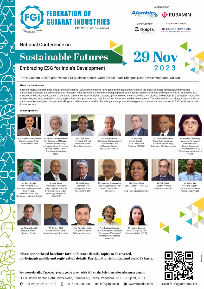 Only 5 Days Left! Join us at the much-anticipated One-Day FGI National Conference on 'SUSTAINABLE FUTURES: Embracing #ESG for India's Development.' Date: Wed, 29.11.2023, Venue: FGI Business Centre, Sevasi, Vadodara, Gujarat.Register pages.razorpay.com/pl_MqlJicRFPx1…