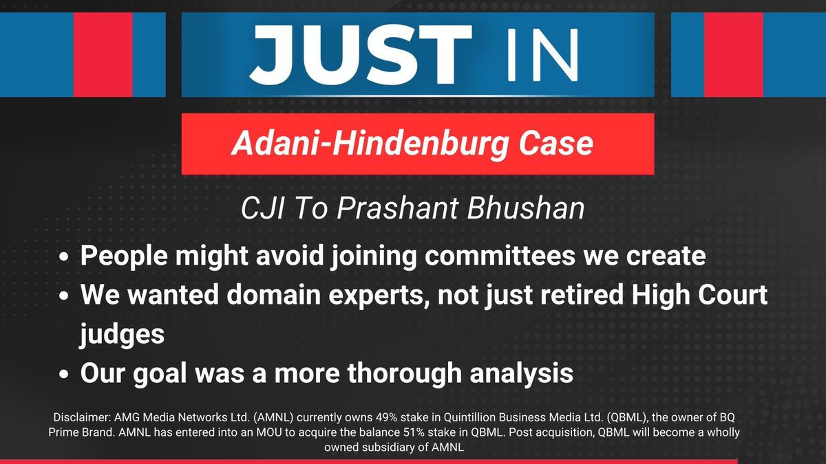 RiyaPandey19410's tweet photo. @bqprime #AdaniHindenburgCase: CJI DY Chandrachud says allegations of conflict of interest unfair to the committee.
#adani #AdaniHindenburg #StockInNews #stockmarketlife #stockmarketnews #nifty50 #sensex #nse #trader #investor #investing #invsetment https://t.co/jHKAtp8vCK