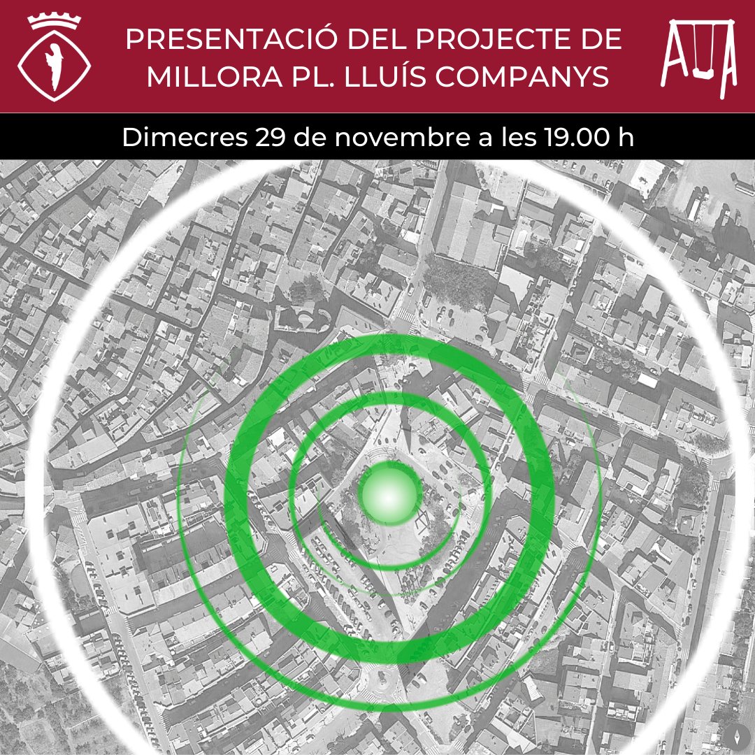 Alcover_Vila's tweet photo. [URBANISME]🗣️Acte de presentació del projecte de remodelació de la plaça Lluís companys d'#Alcover. 

📆 dimecres 29 de novembre
🕓19.00 h 
📍sala de plens de l'Ajuntament

👉Les obres s’iniciaran l’any 2024 i constitueixen una de les grans fites del present mandat. https://t.co/HIQlddwRX4