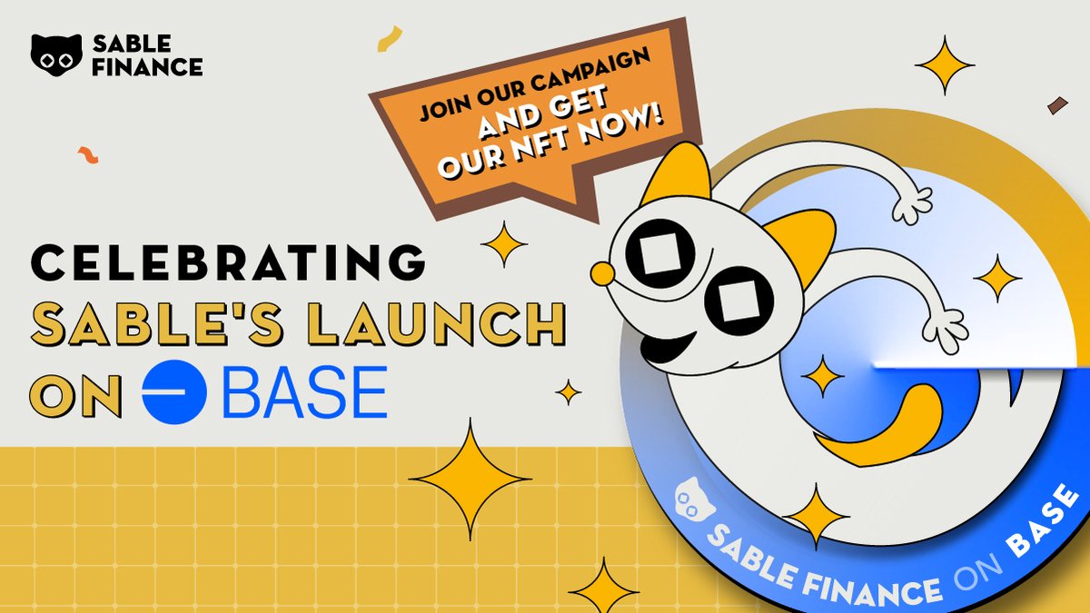 SableFinance's tweet photo. GM Sable fam! We're throwing a Base launch shindig and YOU are the VIP! 🚀

Join the fun on @Galxe for an exclusive NFT:
✅ Follow @SableFinance
✅ Like and RT our tweets
✅ Join Discord
✅ Join Telegram

Get the commemorative NFT now: https://t.co/jvxSXReZTg https://t.co/3qnescoK1p