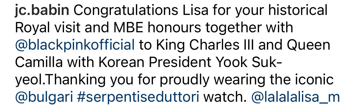 LiliesHome_'s tweet photo. JC Babin updated his IG congratulating Lisa for her MBE honor.

#LISAXBVLGARI #LISA #LALISA https://t.co/z3SOJBzDCz