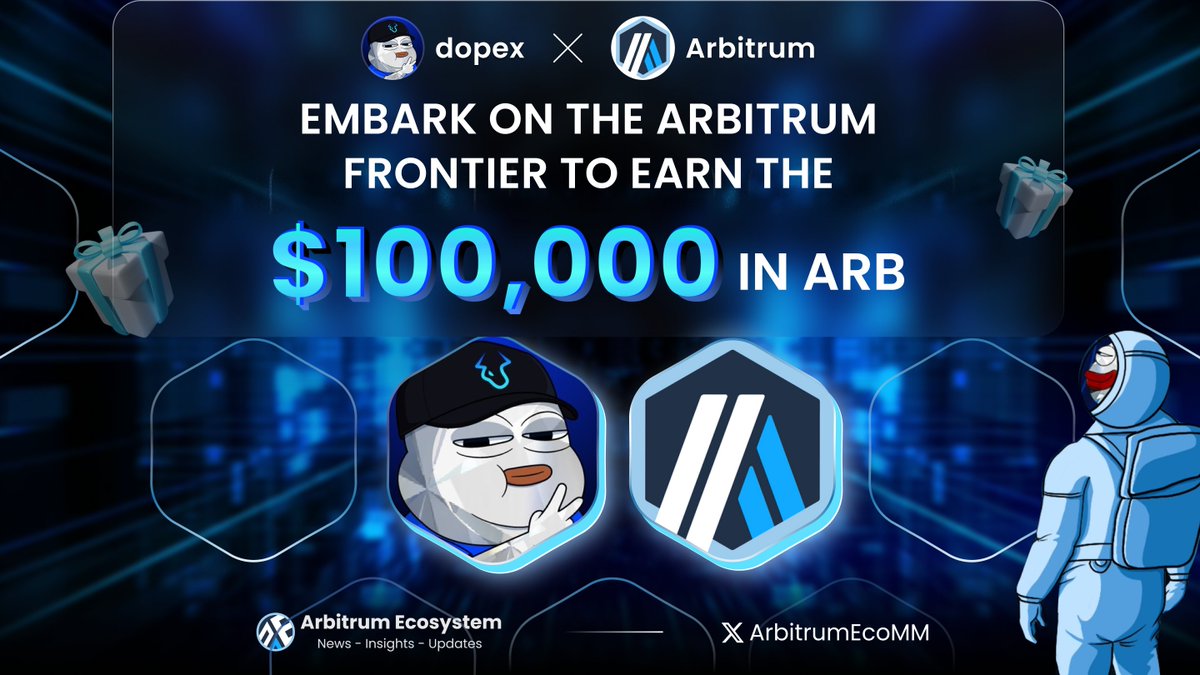 SuiGPT_'s tweet photo. 📣 Excited News!

🚀 @dopex_io is overjoyed to unveil The #ArbitrumFrontier – a thrilling journey into the realms of Arbitrum and #DeFi!

🎁 A whopping prize pool of up to $100k in ARB awaits your discovery.

Join now 👉: https://t.co/Fq8yVUkN4V

#Arbitrum #ArbitrumEcosystem https://t.co/b5zwd87Hwq