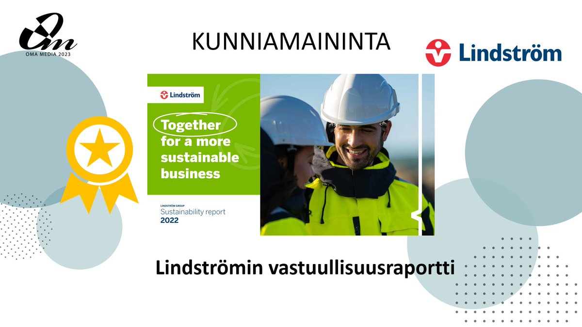 Visuaalisen kokonaisuuden kunniamaininnan saa Lindström Oy:n Sustainability report 2022. Onnittelut! 💐Tuomaristo kuvailee raportin olevan visuaalisesti persoonallinen ja brändinsä näköinen. Kokonaisuus on runsas ja värikäs, mutta silti harmoninen. 💫 #OmaMedia #viestintä