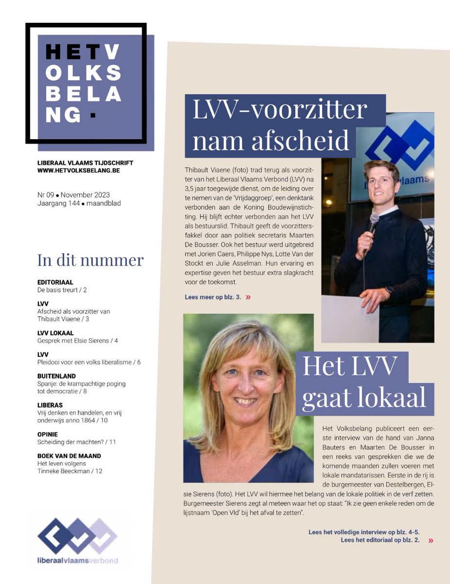Lees nu de november-editie van ons magazine #Volksbelang.
We gaan van start met de reeks “LVV Lokaal”. Waarmee we het belang van de lokale politiek in de verf zetten. 
Een interview met liberale burgemeester <a href="/ElsieSierens/">Elsie Sierens</a> door <a href="/JannaBauters/">Janna Bauters</a> <a href="/DeBousserM/">Maarten De Bousser</a> 

hetvolksbelang.be/Volksbelang_no…