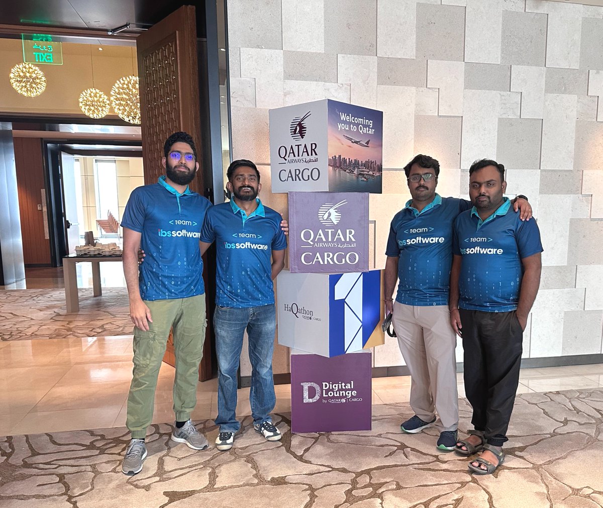 ibscorporate's tweet photo. Hello from Doha where Team IBS Software is supporting @IATA ONE Record Hackathon. Presenting our Cargo and Logistics colleagues Mohammed Sayeed, Ajith Pancily, Vinay Chandran and Suman Kumar who are participating in the event.
Best of luck to all!
#ONERecord #AirCargo https://t.co/ss0GEAZoru