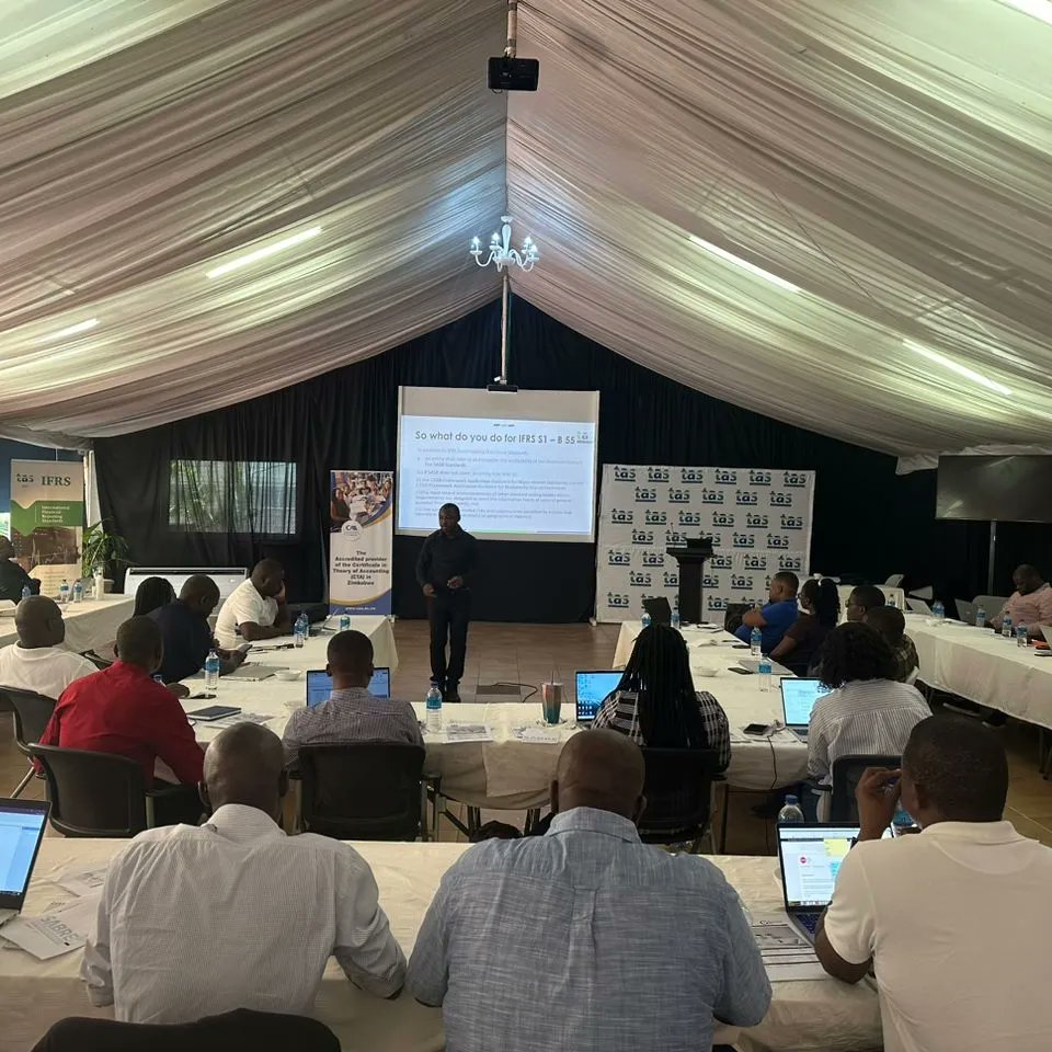 caazimbabwe's tweet photo. Happening now team TAS Chartered Accountants in collaboration with The Institute Of Chartered Accountants of Zimbabwe at the transformative training "Navigating the Path to IFRS S1 compliance"
#charteredaccountant
#gameoncaa https://t.co/6HQNjNHKTk
