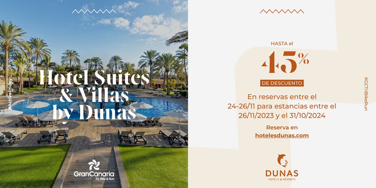 gctribikerun's tweet photo. Revitalízate con el #ActiveFriday 🤩

Combina deporte y descanso con esta oferta única de Suites &amp; Villas by @DunasHoteles y descubre la red de rutas ciclistas que esconde la isla 🚵

No lo dejes escapar 👉 https://t.co/QlwsOqNu9t

#GCTriBikeRun #GranCanaria https://t.co/4j5rUOngss