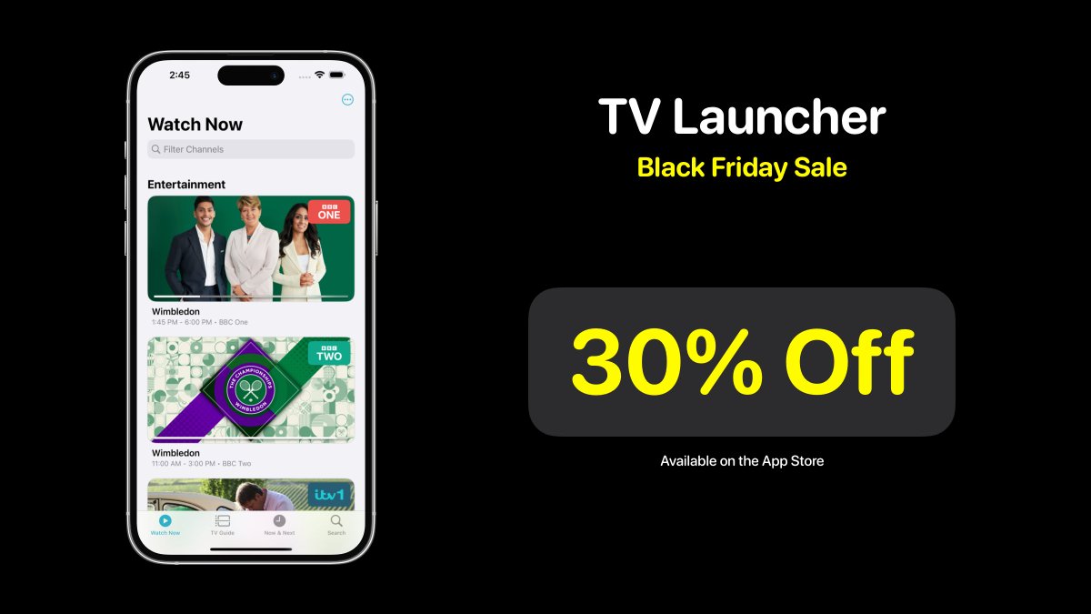 TV Launcher is now up to 30% off for Black Friday!

Quickly launch live TV channels on Apple TV and other Apple platforms!

apps.apple.com/app/id16225980…