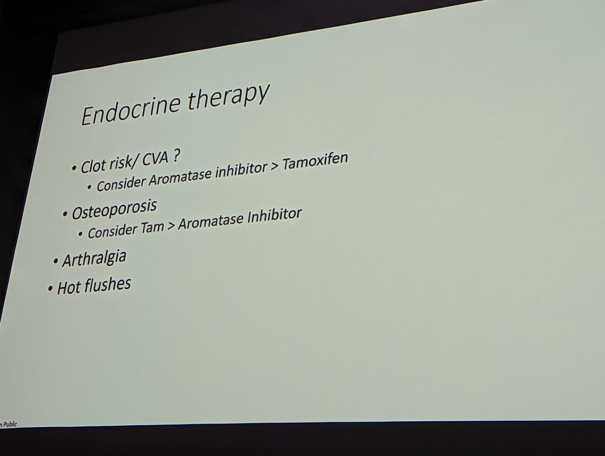 A brilliant run through treatments for older patients with breast cancer by MacMillan CMO @BreastDocUK. Many points relevant to us geriatricians...topical vaginal oestrogen is safe. The SE's of endocrine therapy. When we might need to consider a switch... #BGS