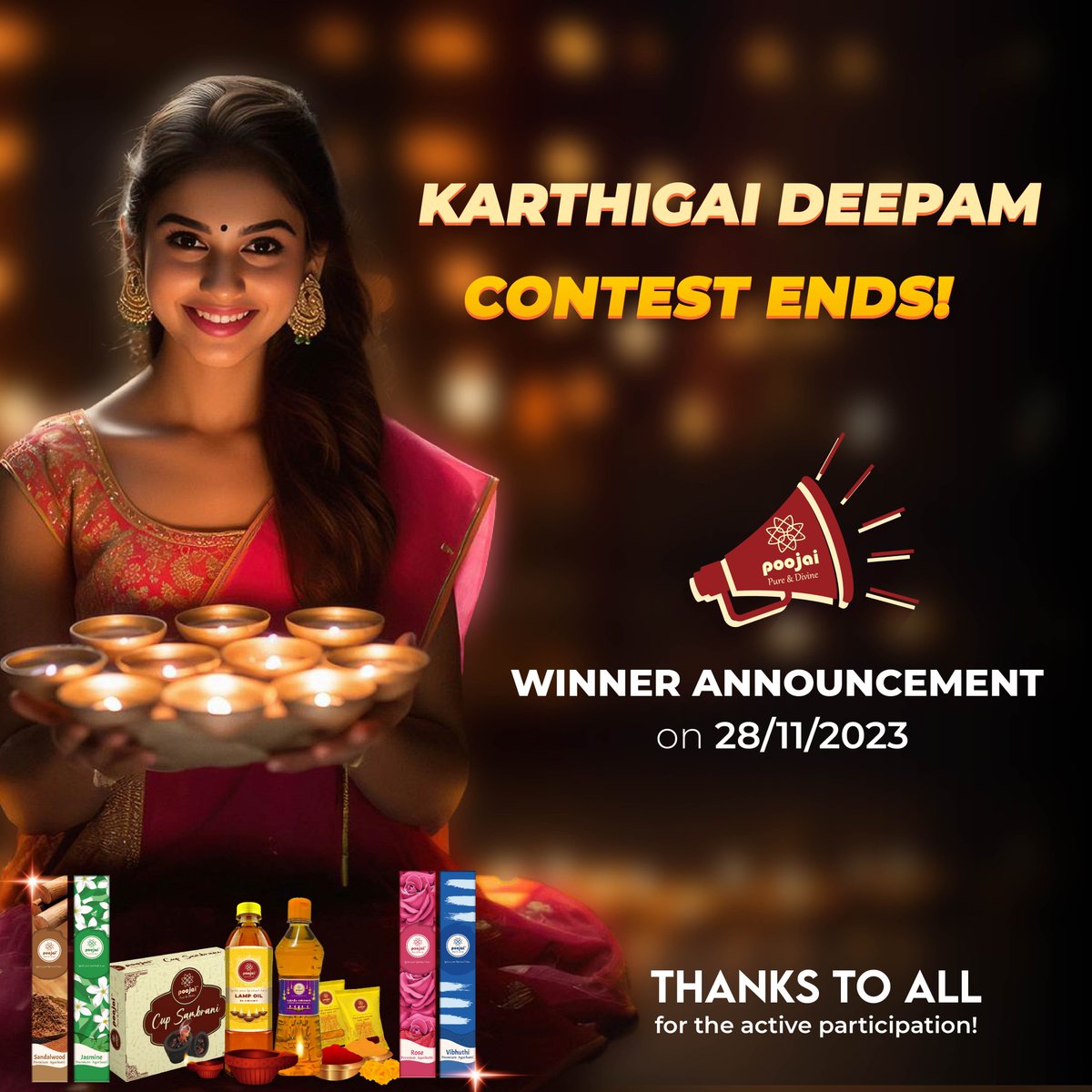 poojai_incense's tweet image. #KarthigaiDeepamContest has #concluded
Thank you all for your active participation!
Winners announcement on 28/11/2023
1st Prize: Astha Box Purple
2nd Prize: Karthigai Deepam Combo
3rd Prize: Puja Kit
 Buy Here: poojai.com

#poojaitemsonline #bestincensesticksinindia