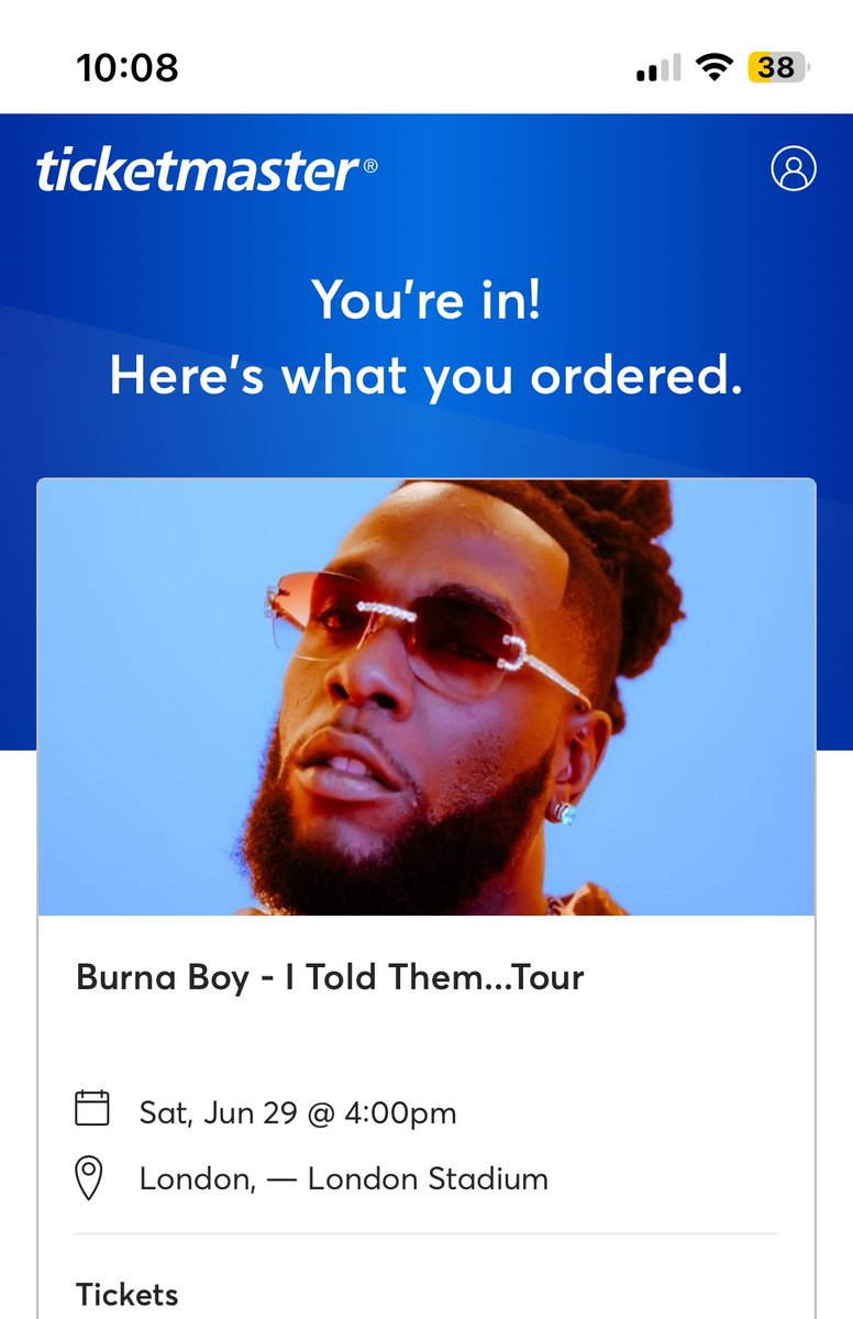 Just copped my Burna Boy London Stadium 2024 tickets, can’t wait to see my African Giant again this summer 🦍🤍
<a href="/burnaboy/">Burna Boy</a> <a href="/Cokobar/">COKOBAR™</a> 
#BurnaBoy #BurnaBoyLondonStadium2024