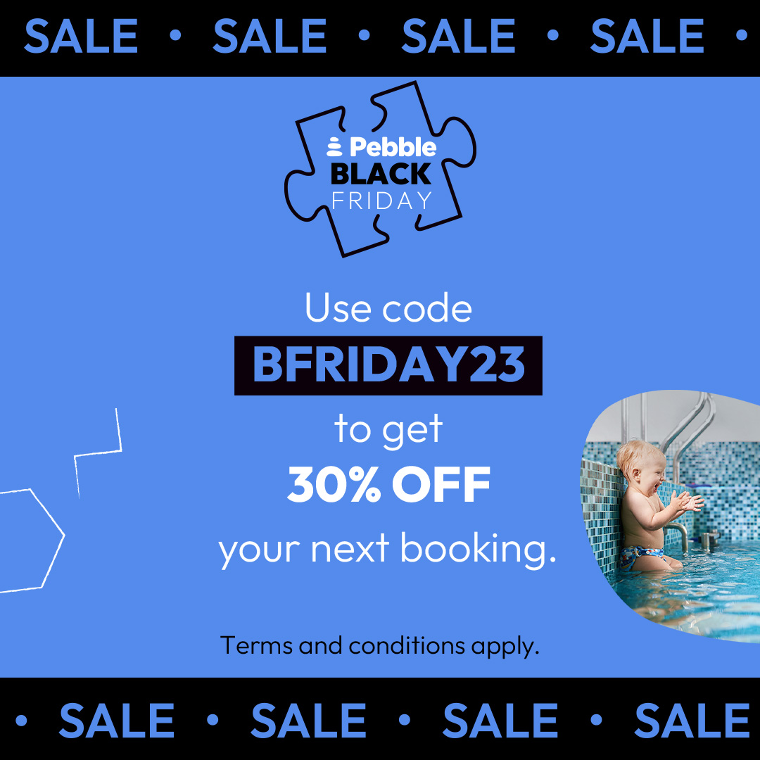 It's Black Friday! Get 30% off activities on Pebble until Monday.

activities.bookpebble.co.uk

T&amp;Cs: 30% off, up to a maximum discount of £15. The code expires on 27/11/2023 and is valid on individual or block sessions starting before 31/01/2024. Only one redemption per person.