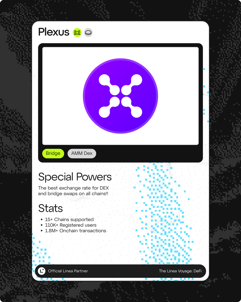 LineaBuild's tweet photo. Meet @plexus_fi 💎The best exchange rate for DEX and bridge swaps on all chains ✨ https://t.co/5tv6AP6wVU