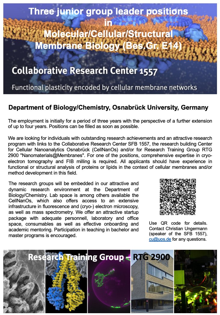 Dear all, we have 3 (!) independent research group leader positions with startup available at our University - If you are interested in lipids and membranes this one is for you - please retweet and reach out for questions