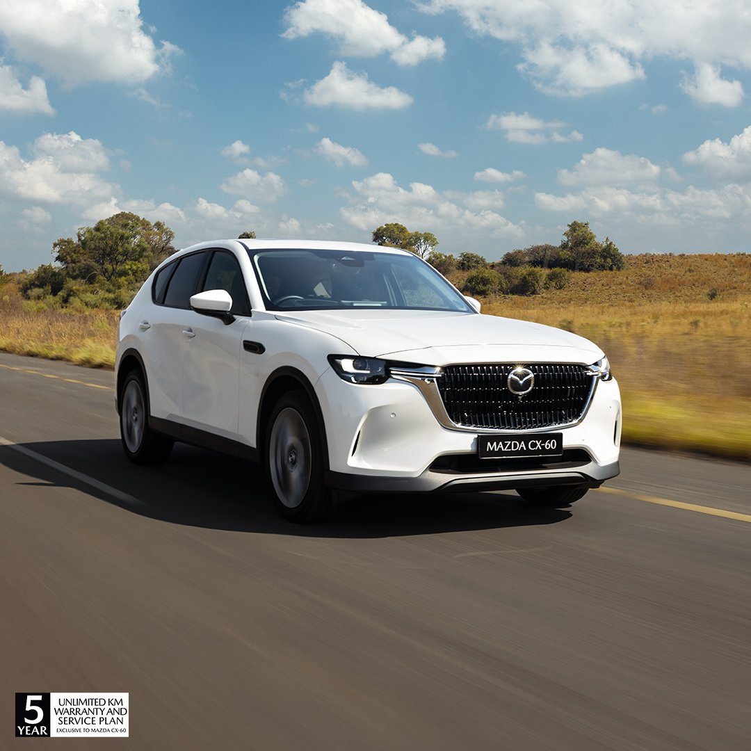 Mazda_SA's tweet photo. The Mazda CX-60 comes with an exclusive 5-year #UNLIMITED KM Service Plan and Warranty, allowing you to drive with peace of mind.
#MazdaCX60 #MadeToMoveYou #5YearWarranty https://t.co/zJlcUP0ImY