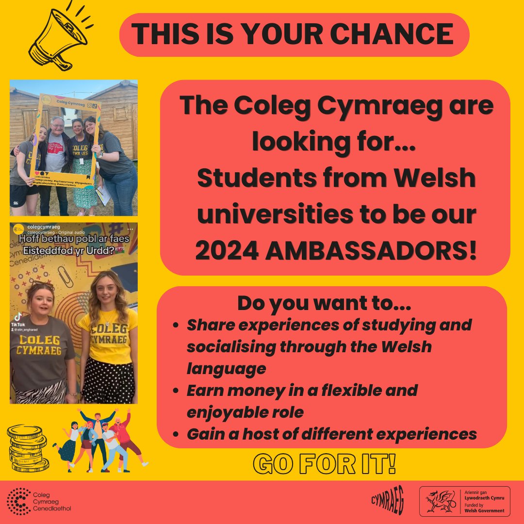 📣 Calling @BangorUni students! The Coleg Cymraeg Cenedlaethol is looking for enthusiastic ambassadors, whether Welsh is a first or second language, to share their experiences at their universities. A fantastic opportunity to earn extra money!💰 📅 Closing Date: 13 December