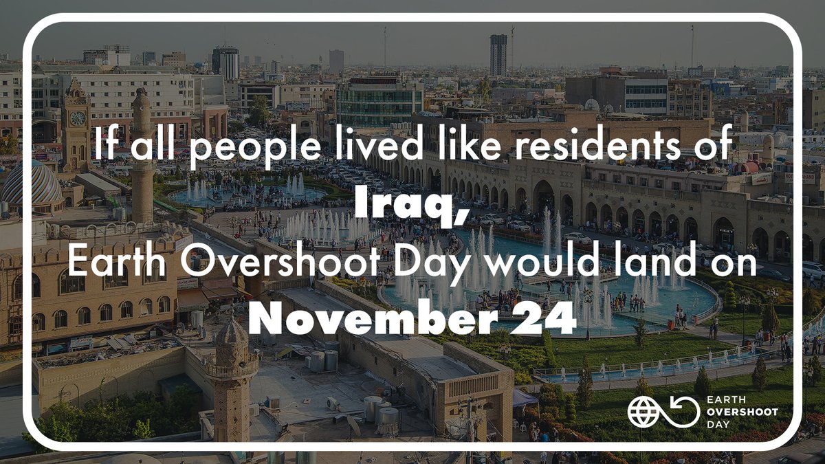 🇮🇶 If all people lived like residents of #Iraq, #EarthOvershootDay would land on November 24. Learn more about trends for Iraq. ⤵️ data.footprintnetwork.org/#/countryTrend… #MoveTheDate #OvershootDay