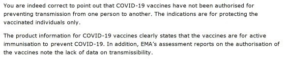 MannicheVibeke's tweet photo. Mette Frederiksen truede u-vaccinerede og frarøvede dem bevidst deres grundlovssikrede frihed. Baseret på en bragende løgn om vaccinens beskyttelse mod smitte! Nu indrømmet af EMA - som godkendte coronavax #coronavax #smitte https://t.co/5MQkAkVEXP