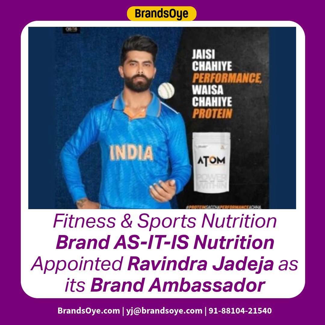 Fitness & Sports Nutrition Brand AS-IT-IS Nutrition Appointed Ravindra Jadeja as its Brand Ambassador

I’m thrilled to be affiliated with AS-IT-IS Nutrition, a brand devoted to providing individuals with the finest sports nutrition options, said Jadeja