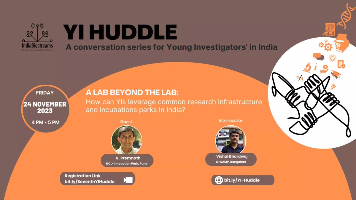 IndiaBioscience's tweet photo. 🚨We're live!
Tune in to our 7th #YIHuddle where we delve into how Young Innovators can harness shared facilities like incubation centres and research parks amidst infrastructure hurdles and substantial investment limitations in institutes.
Join now: https://t.co/jwFko2cQ6H https://t.co/OBXwg6wVvB