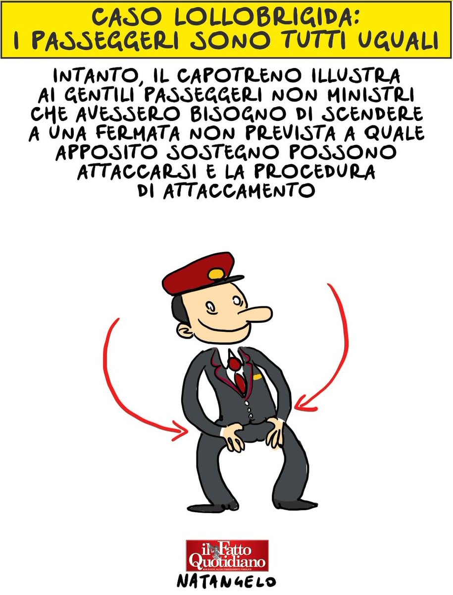 NatangeloM's tweet photo. Tutti potrebbero - la mia vignetta per Il Fatto Quotidiano oggi in edicola! 

#lollobrigida #trenitalia #frecciarossa #ciampino #caivano @fattoquotidiano #vignetta #fumetto #memeitaliani #umorismo #satira #humor #natangelo https://t.co/O6C26aS707