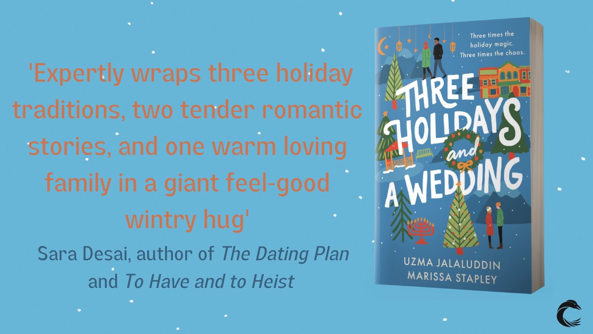 Corvus (@corvusbooks) on Twitter photo A diverse and inclusive seasonal romcom about the delightful havoc that occurs when Christmas, Eid, and Hanukkah all fall at the same time.
Loved by <a href="/saradesaiwrites/">Sara Desai - To Have and To Heist out now!</a>, #ThreeHolidaysAndAWedding <a href="/UzmaWrites/">Uzma Jalaluddin</a> & Marissa Stapley is available now!
Amazon: amzn.to/3OaUBo0 A diverse and inclusive seasonal romcom about the delightful havoc that occurs when Christmas, Eid, and Hanukkah all fall at the same time.
Loved by <a href="/saradesaiwrites/">Sara Desai - To Have and To Heist out now!</a>, #ThreeHolidaysAndAWedding <a href="/UzmaWrites/">Uzma Jalaluddin</a> & Marissa Stapley is available now!
Amazon: amzn.to/3OaUBo0